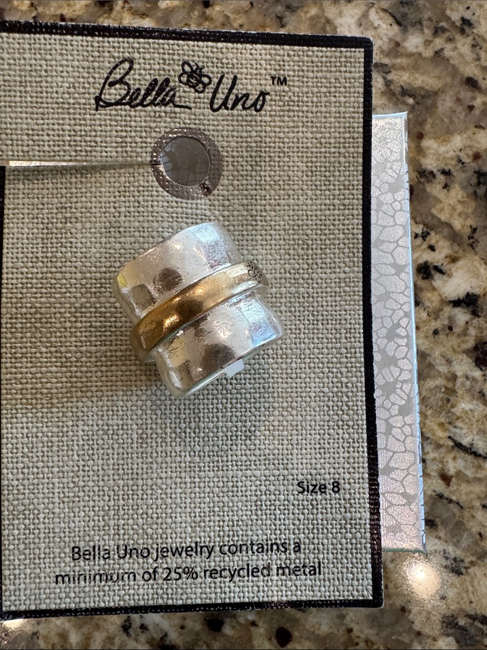Two-Tone Silver and Gold Wide Band Ring - Size 8